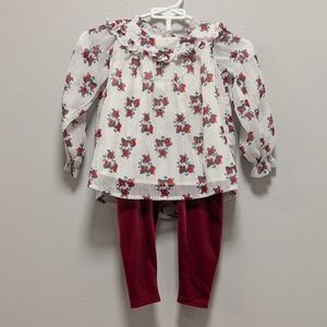 Janie and Jack Floral White Red Top & Leggings Christmas Holiday Set 6/12 Months
